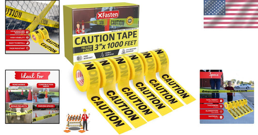 Durable Yellow Caution Tape Roll, 3 in x 1000 ft 6-Pack for Safety and Warnings