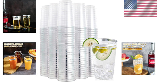 Sturdy 12 oz Clear Plastic Cups with Silver Rim - Perfect for Weddings & Events