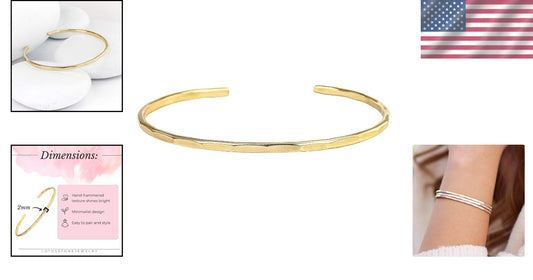 Elegant 14K Gold Fill Hammered Cuff Bracelet - Handmade Women's Jewelry