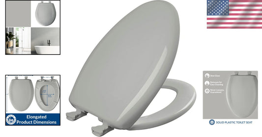 Classic Ice Grey Plastic Toilet Seat with Easy Install and Slow Close Features