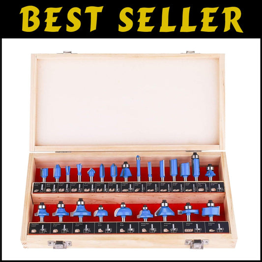 Durable Router Bits Set – 1/4 Inch Shank, 24 Pieces for Precise Wood Cutting