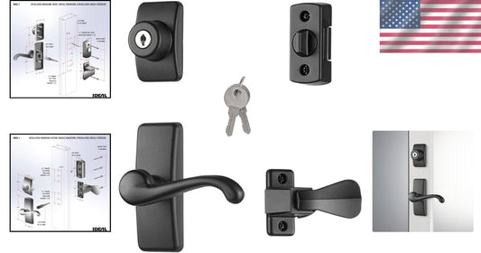 Durable Matte Black Door Lever Set with Keyed Deadbolt Lock - Easy Installation