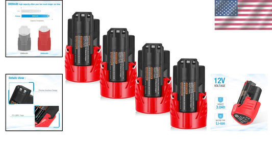 Rechargeable 4-Pack M12 Batteries – Intelligent Protection & No Memory Effect