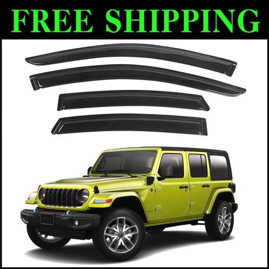 Custom Fit Window Deflectors with 3M Tape for Jeep Wrangler & Gladiator 4-Door