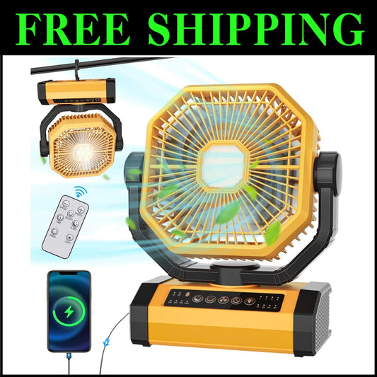 Stylish 20000mAh Camping Fan - Oscillating, Quiet, with Power Bank Function