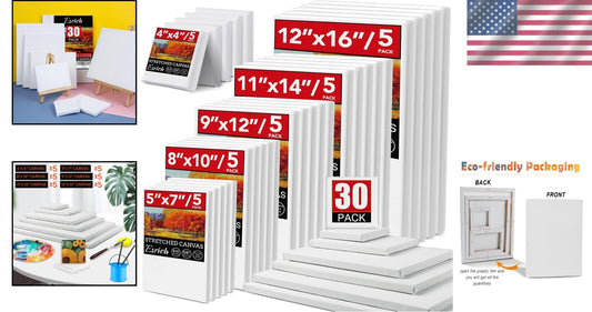 Premium Stretched Canvas Pack - 30 Assorted Sizes for Artists of All Levels