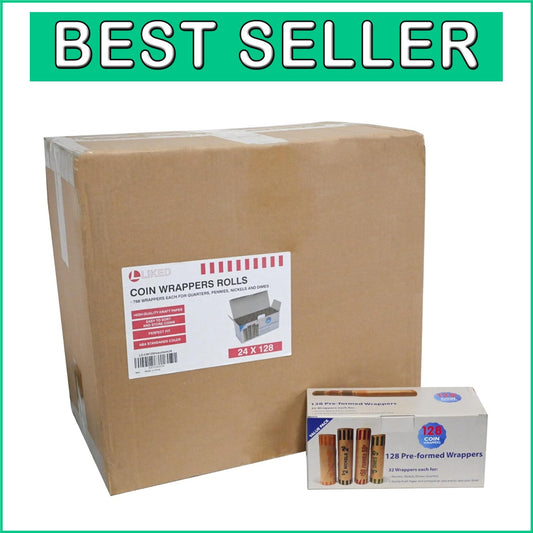 3072 Pcs Color-Coded Coin Roll Wrappers - Quarters, Nickels, Dimes, and Pennies