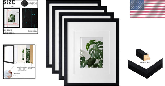 Elegant 11x14 Solid Wood Picture Frames 4PCS with Plexiglass Cover - Black