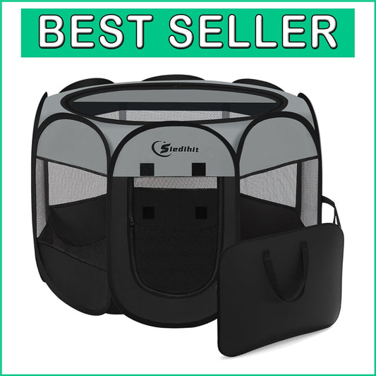 360-Degree Views Dark Grey Puppy Playpen - Portable and Waterproof for All Pets