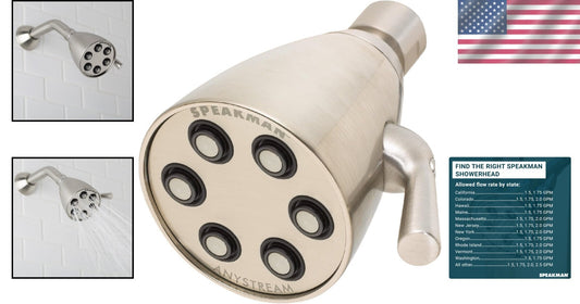 Brushed Nickel Anystream Brass Shower Head - High Pressure Adjustable 3 Settings