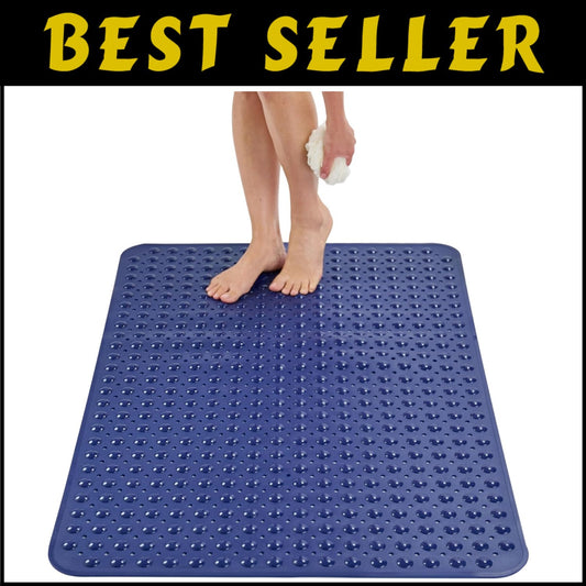 XL Bathroom Shower Mat 47x32 - Durable Anti-Slip with Drain Holes & Suction Cups