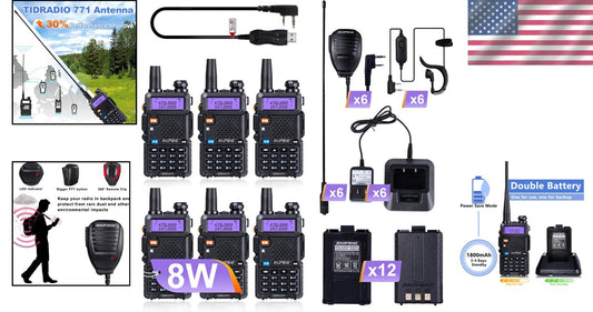 Beginner-Friendly UV-5R Ham Radio Set - 6 Radios, Programming Cable, Batteries