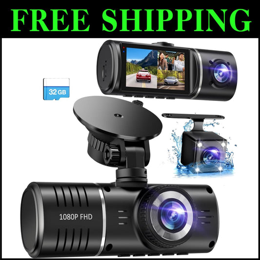 Triple Channel 1080P Dash Cam - Front, Rear & Cabin Camera for Total Safety