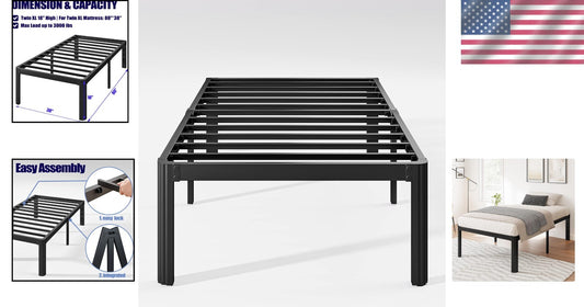 Twin XL Heavy Duty Platform Bed Frame - No Box Spring Required, Rounded Corners