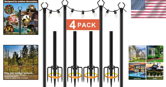 Versatile Metal String Light Poles 10 Ft - Perfect for Indoor and Outdoor Decor