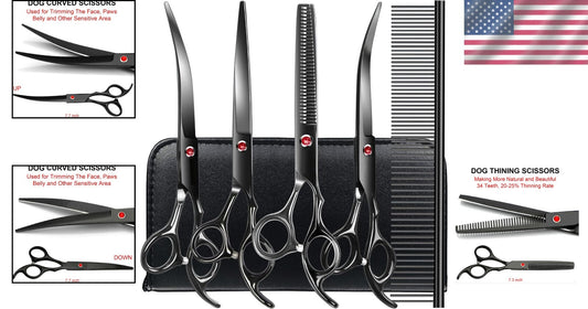 Ergonomic 6-in-1 Pet Grooming Scissors Kit - Precision Cutting for Dogs & Cats