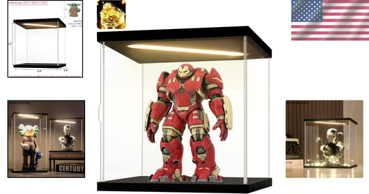 Square Acrylic Display Case with LED and Stackable Design for Collectibles, 9.8"