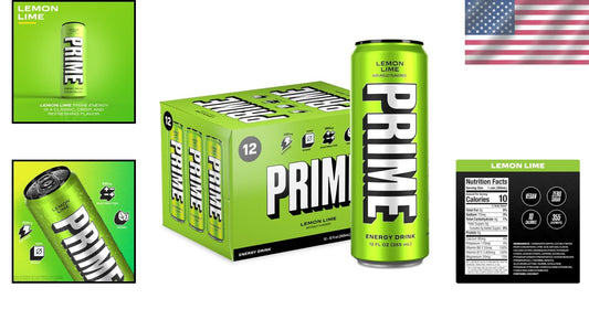 High-Performance PRIME Energy Drink | Lemon Lime Flavor - 12 Pack Caffeine Boost
