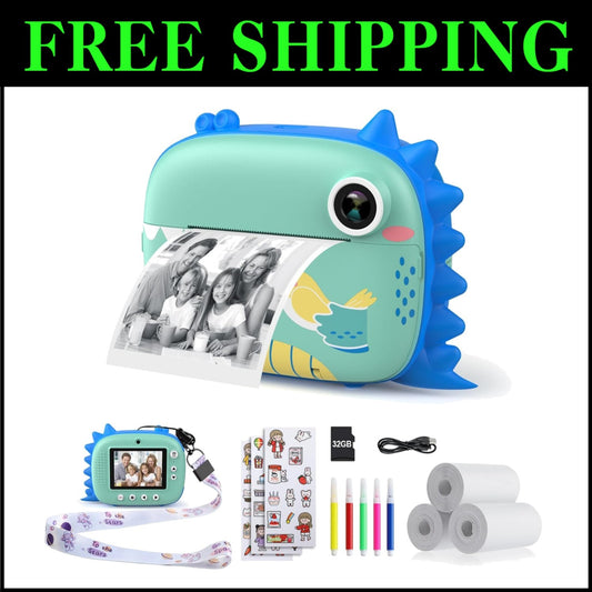 Inkless Instant Print Kids Camera with Colored Pens - Creative Fun for Ages 3-12