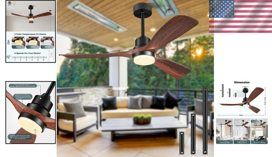 Quiet 3-Blade Ceiling Fan with Light and Remote, 52 Inch for Indoor/Outdoor