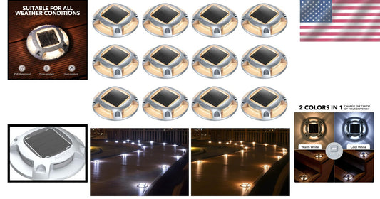 12 Pack Waterproof Solar Deck Lights – Dusk to Dawn Dual Color LED Illumination