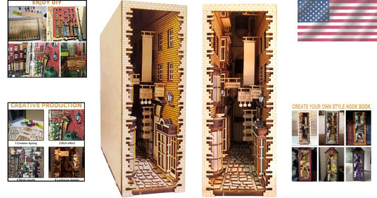 Intricate DIY Book Nook Kit for Adults - LED Light & Decorative Bookend Insert