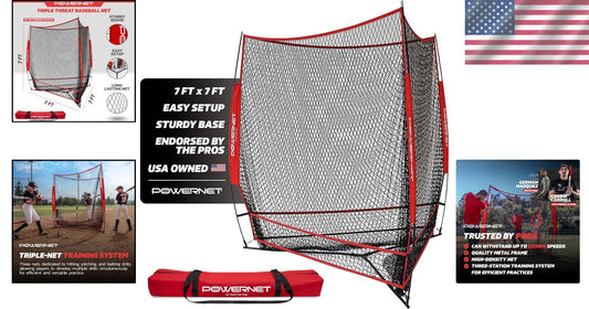 Triple Threat Baseball Net - 7' x 7' Hitting, Pitching & Batting Training Tool