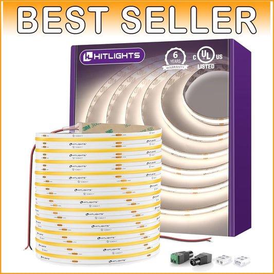 32.8ft Dimmable COB LED Strip Light - 4000K Neutral White, 5120 LEDs & UL Listed