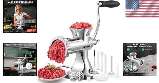 Versatile Hand Crank Meat Grinder - Stainless Steel for Home and Outdoor Cooking