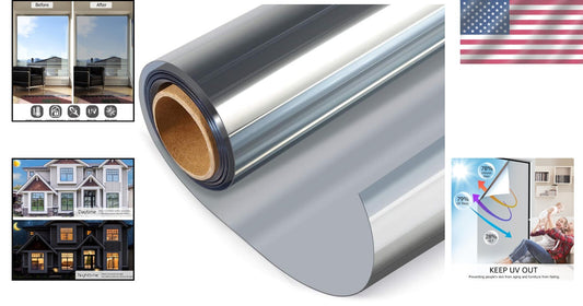 Elegant One Way Privacy Window Film - UV Blocking Silver Tint, 35.4 x 393.7 Inch