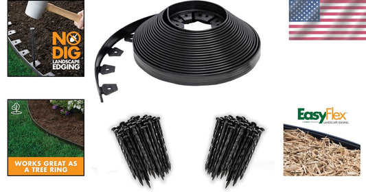 Flexible 1.5-Inch Tall Plastic Garden Border - 100 Ft Edging with Bonus Spikes