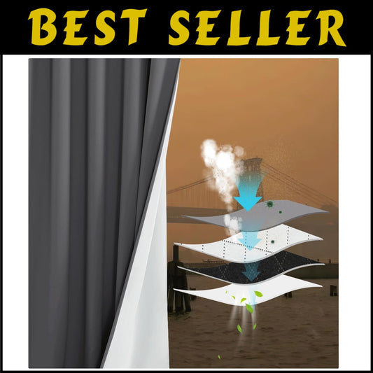 Heavy-Duty 100% Blackout & Noise-Reducing Curtains with Detachable Liner - Gray