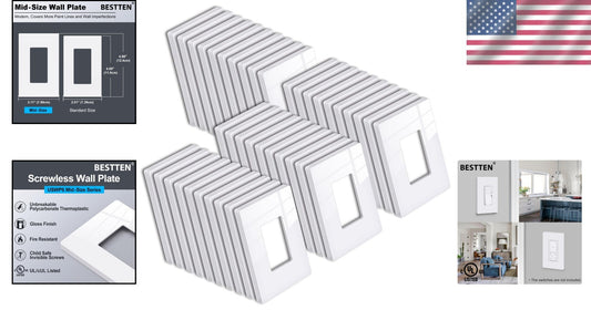 40-Pack Modern Screwless Mid-Size Outlet Covers | Gloss Snow White Finish