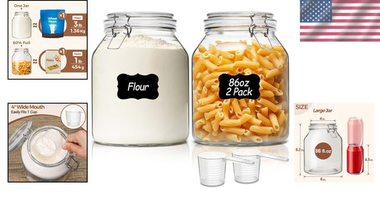 Versatile 86 oz Glass Storage Jars with Airtight Lid - Ideal for Kitchen Use