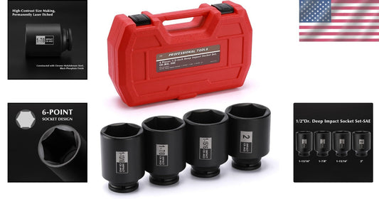 Professional 4PC Deep Impact Socket Set - 1/2-Inch Drive, Laser-Etched Sizes