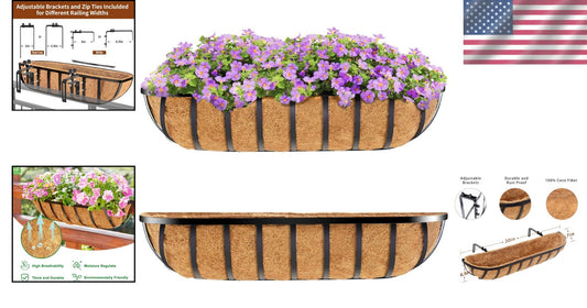Classic 30” Window Box Deck Railing Planter with Natural Coco Liners - Set of 2