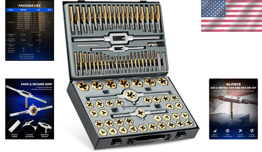 All-in-One 86pc Tool Set with SAE & Metric Taps and Dies in Metal Storage Case