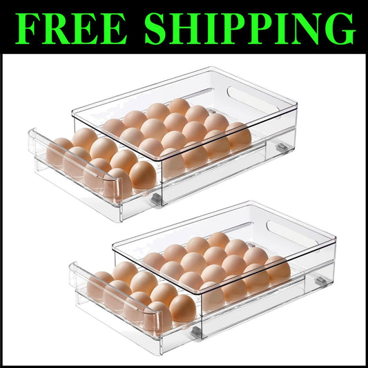 Clear Egg Tray with Non-Slip Base - Holds 48 Eggs, 2 Pack for Easy Storage