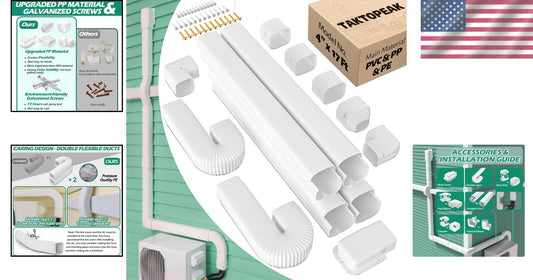 All-in-One Mini Split Line Set Cover Kit - 4" Wide & 17 Ft Long in Elegant White