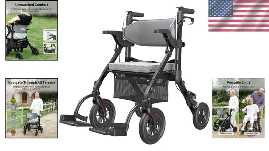 Folding 2-in-1 Walker Wheelchair for Seniors - Portable, Durable & All Terrain