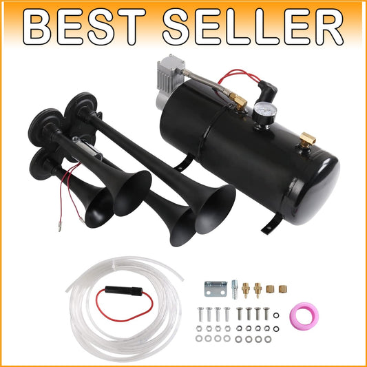 Super Loud 4 Trumpet Air Horn Kit with 150 PSI Compressor for Trucks and SUVs