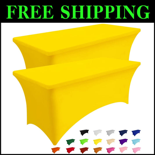 8FT Elastic Fitted Table Covers - 2 Pack Yellow Spandex for Weddings and Parties