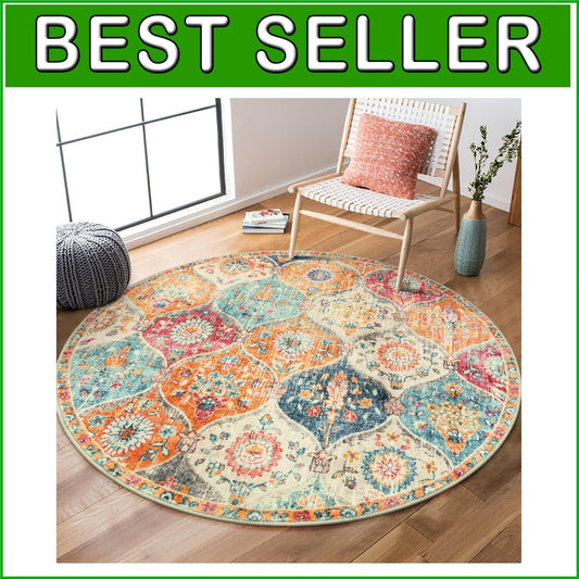 Washable Ultra-Thin Round Rug - 4ft Non-Slip Floral Carpet for Entryway & Home
