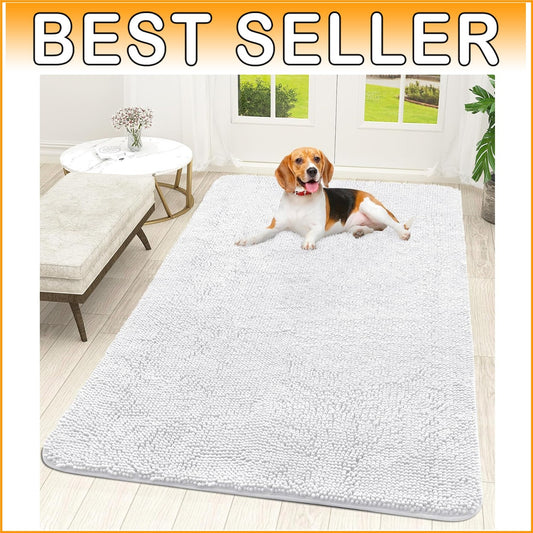 Soft Chenille Absorbent Non-Slip Dog Mat 59x35 - Elegant Indoor Carpet