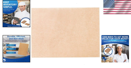12" x 16" Half Size Commercial Baking Parchment Paper - 1000 Grease-Proof Sheets