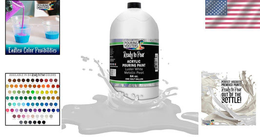64 oz Acrylic Pouring Paint in Luster White Metallic - Perfect for All Surfaces