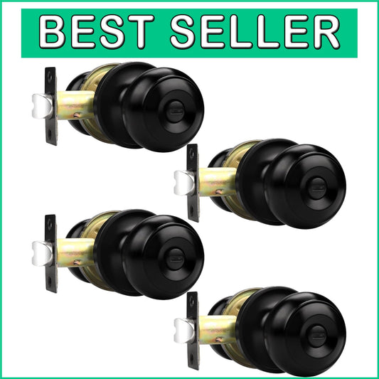 Easy Install Matte Black Privacy Door Knobs – 4 Pack with Stainless Steel Finish
