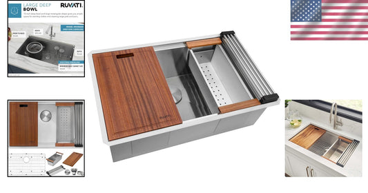 32-Inch Workstation Undermount Stainless Steel Kitchen Sink with Cutting Board