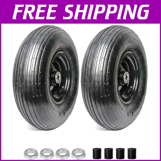 Versatile 13" Wheelbarrow Tire Set with Adjustable Hub & Traction Tread