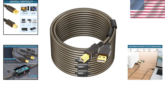 100ft High-Speed USB 2.0 Printer Cable Type A to B Compatible with Major Brands